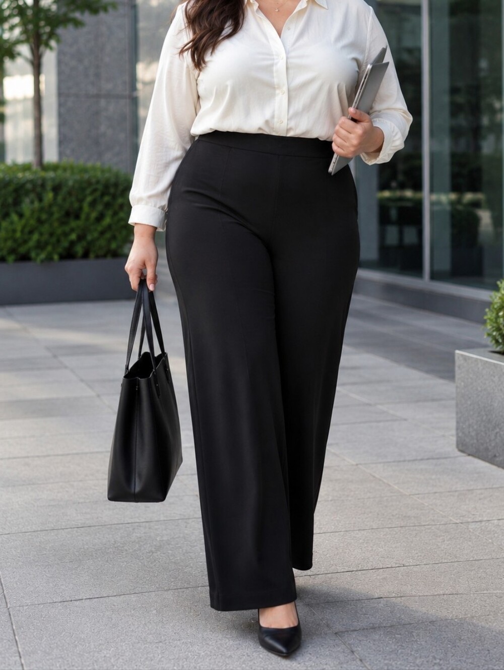 NWT Kaffe Curve Black Wide Leg Knit Pants Plus Size EU 50/52 Pull-On Stretch